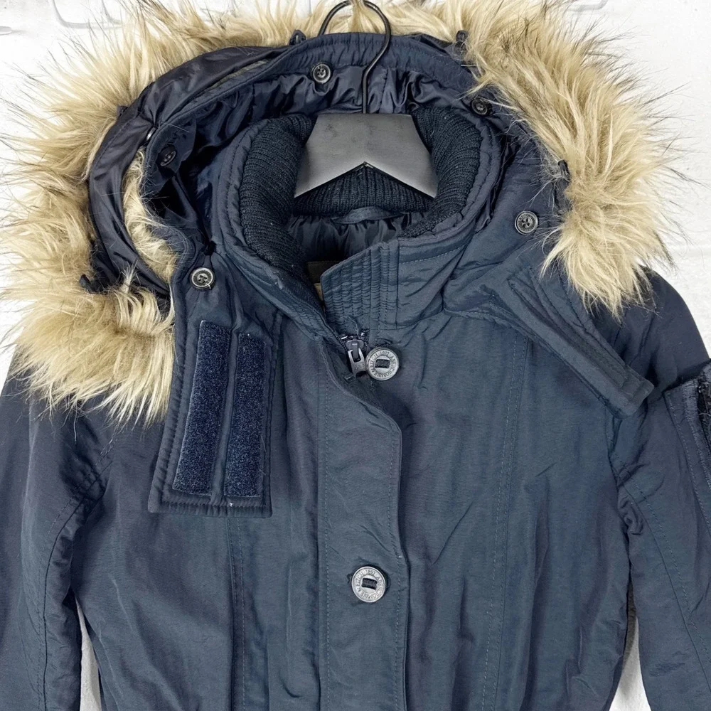 Abercrombie and Fitch Vintage Y2K Parka Womens Small Navy‎ Faux Fur Hood